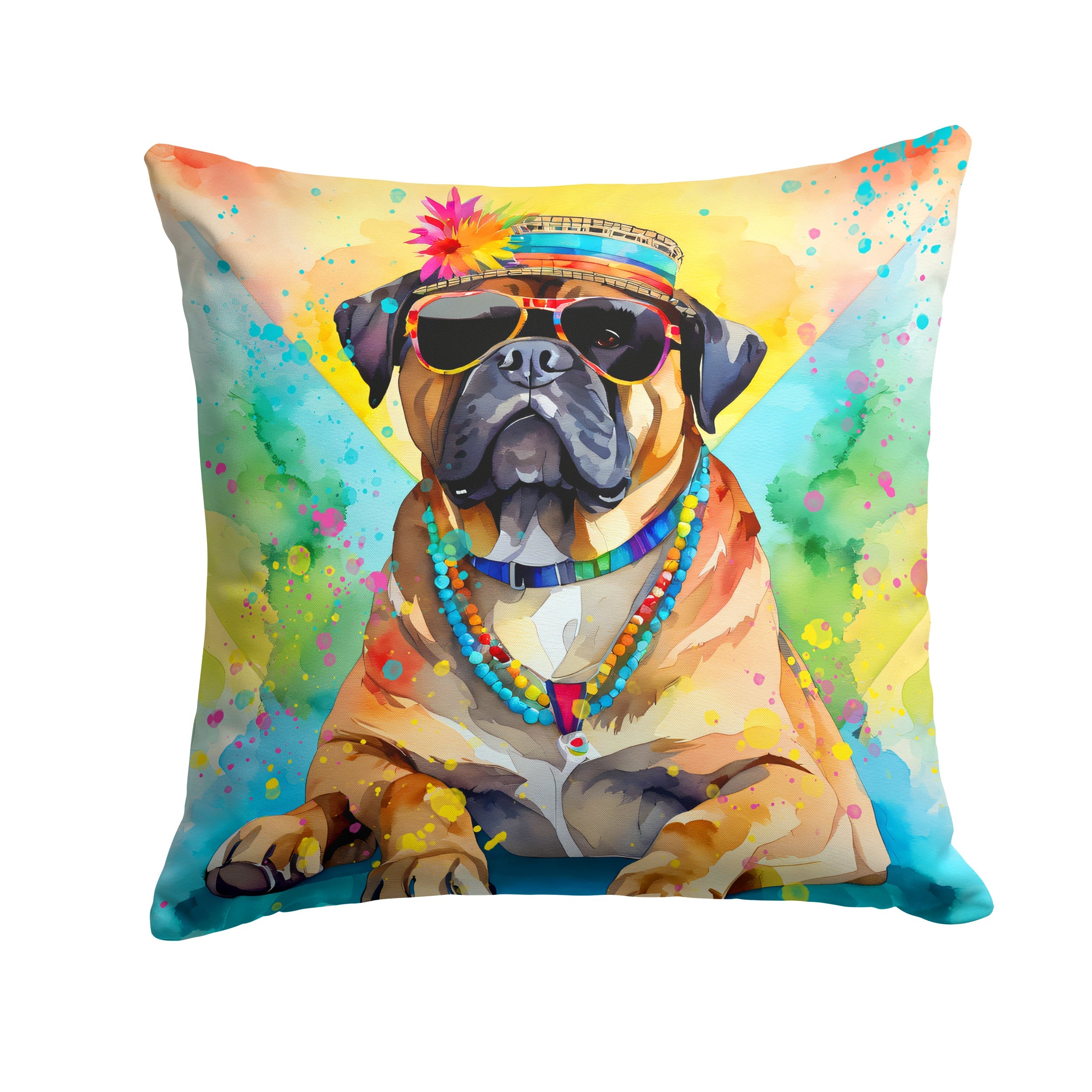 Cane Corso Hippie Dawg Decorative Throw Pillow 14x14 Indoor Outdoor Accent Cushion, Fabric Cover with Insert for Sofa, Bed, Porch & Living Room