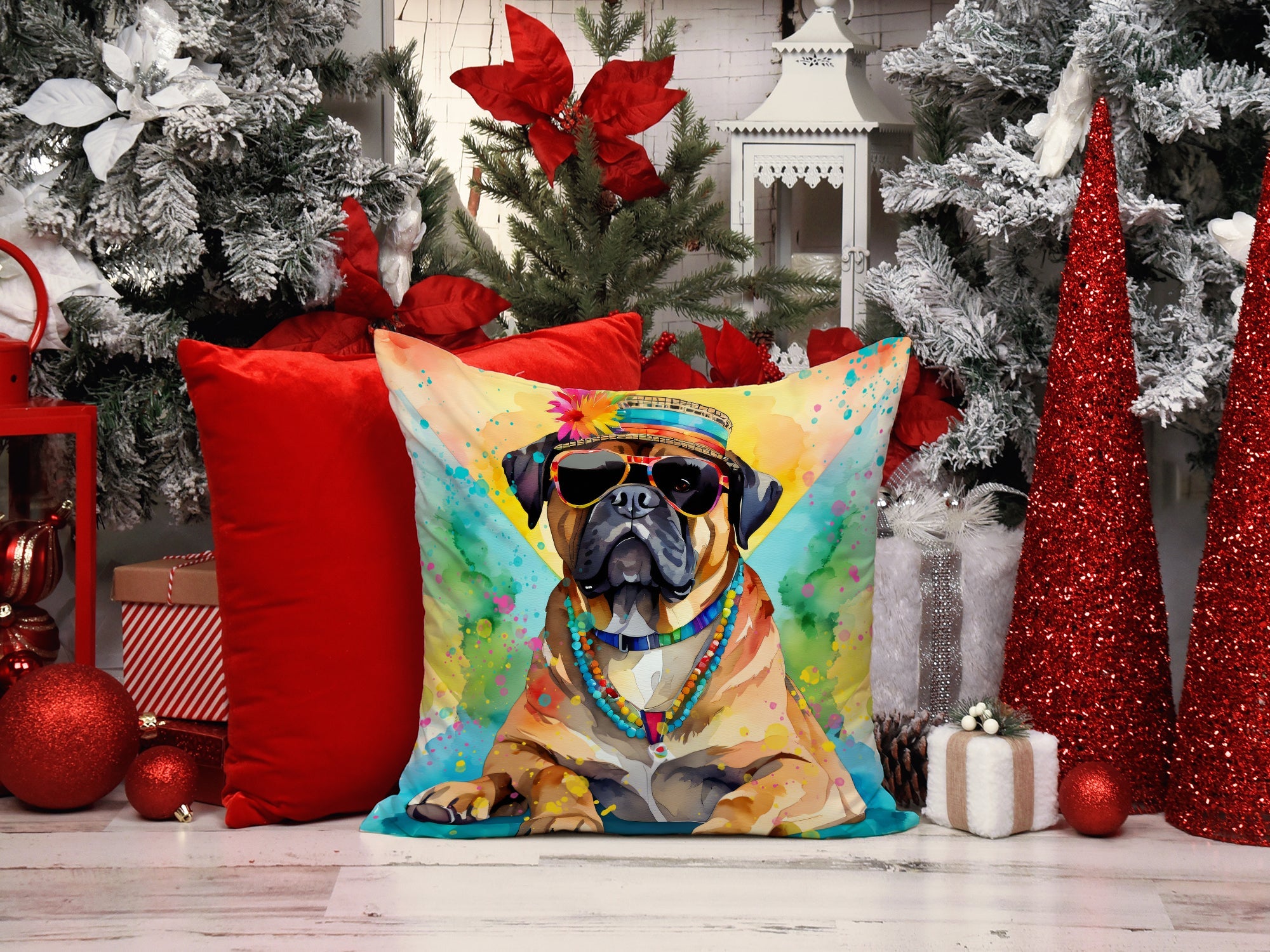 Cane Corso Hippie Dawg Decorative Throw Pillow 14x14 Indoor Outdoor Accent Cushion, Fabric Cover with Insert for Sofa, Bed, Porch & Living Room