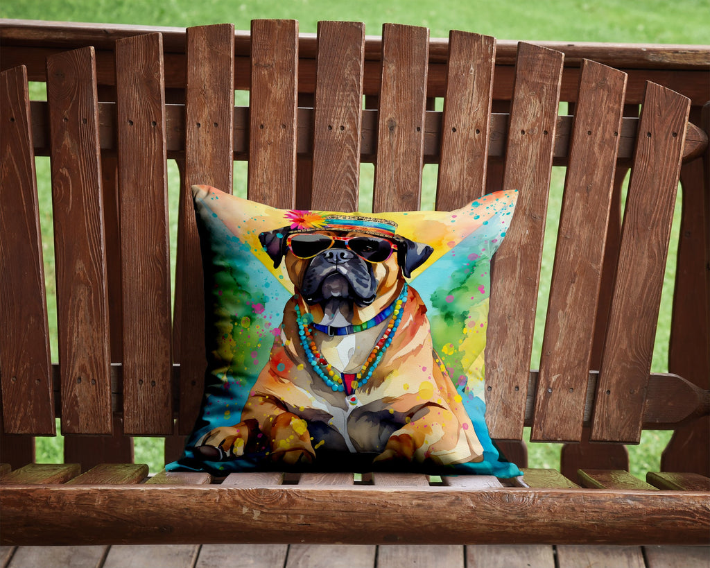 Cane Corso Hippie Dawg Decorative Throw Pillow 14x14 Indoor Outdoor Accent Cushion, Fabric Cover with Insert for Sofa, Bed, Porch & Living Room