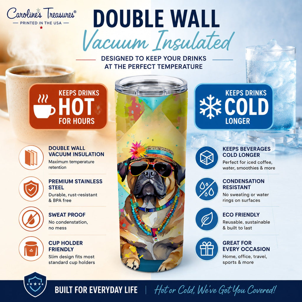 Cane Corso Hippie Dawg Stainless Steel Skinny Tumbler 20 oz Vacuum Double Walled Reusable Insulated Travel Cup