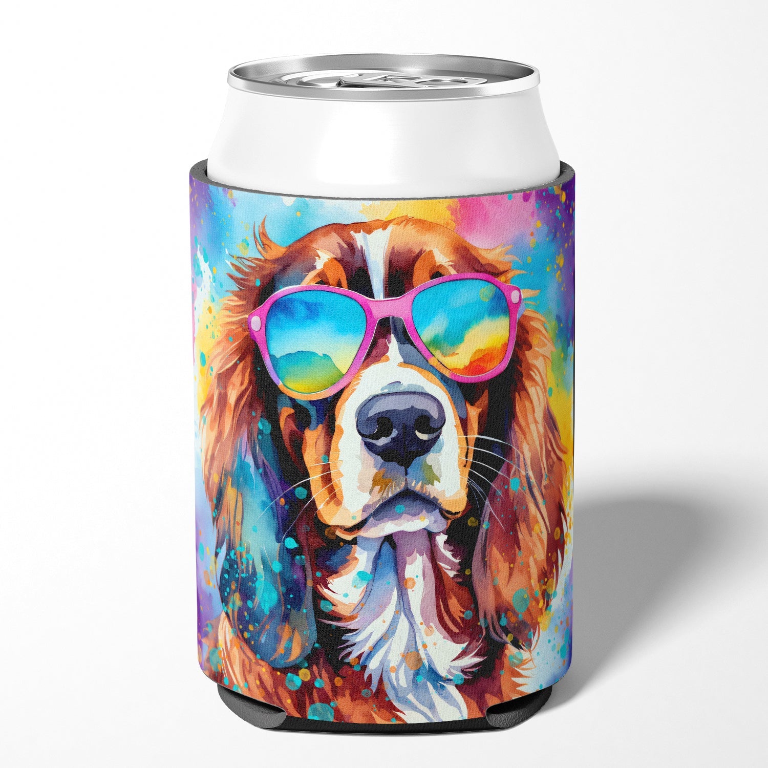 Cavalier Spaniel Hippie Dawg Can or Bottle Hugger Cooler Sleeve for Standard 12 oz Cans, Insulated Foam Beer & Soda Can Hugger Reusable