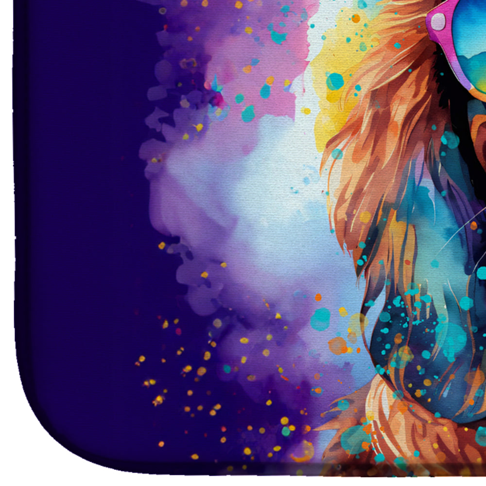 Cavalier Spaniel Hippie Dawg Dish Drying Mat Absorbent Dish Drying Mat Pad for Kitchen Counter Dish Drainer Mat for Countertop, 14 x 21", Multicolor