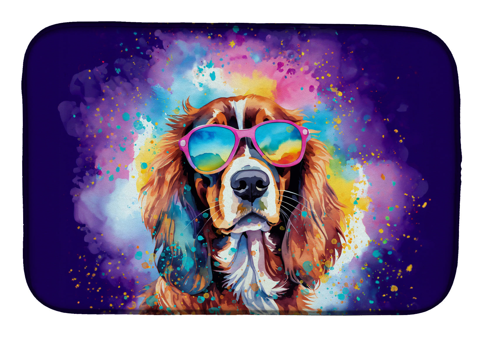 Cavalier Spaniel Hippie Dawg Dish Drying Mat Absorbent Dish Drying Mat Pad for Kitchen Counter Dish Drainer Mat for Countertop, 14 x 21", Multicolor