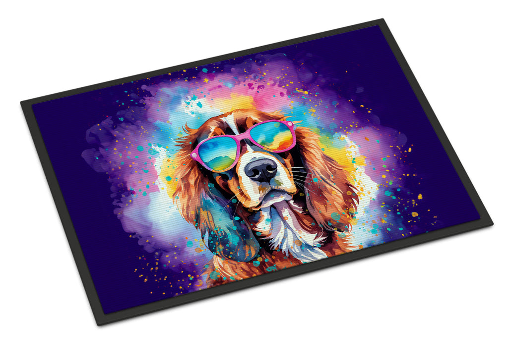 Cavalier Spaniel Hippie Dawg Doormat Indoor Outdoor 24H X 36W Front Door Mat Rugs for Entryway, Non Slip Washable Low Pile,