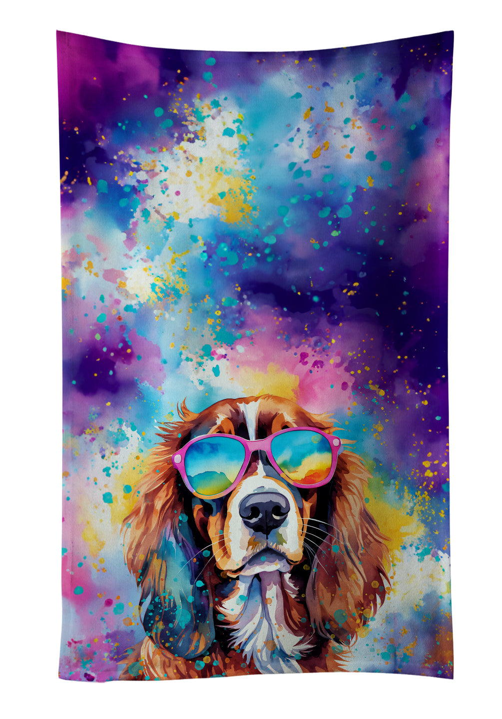 Cavalier Spaniel Hippie Dawg Kitchen Towel Velour Plush Front and Cotton Loop Back Machine Washable