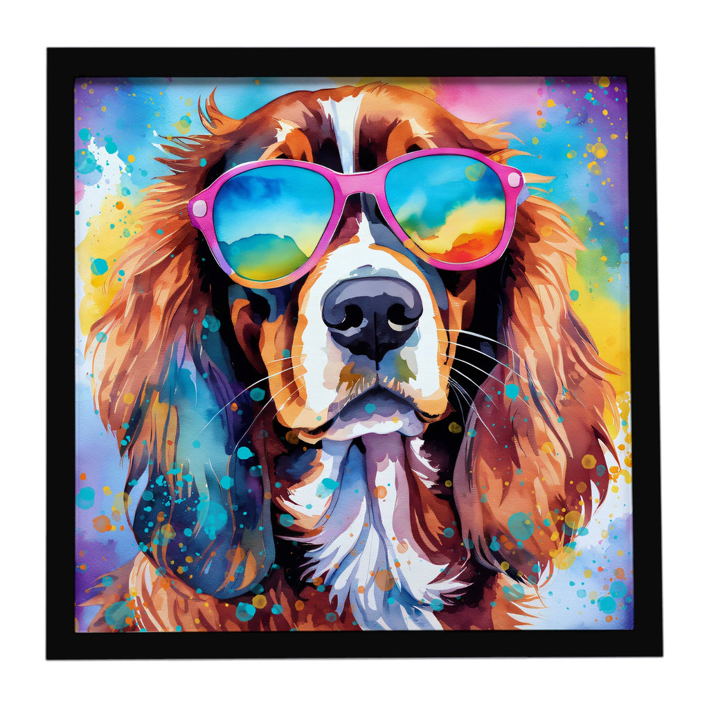 Cavalier Spaniel Hippie Dawg Framed Metal Print Bathroom, Kitchen, Office, Home Decor Wall Art Ready to Hang, Square, 8X8