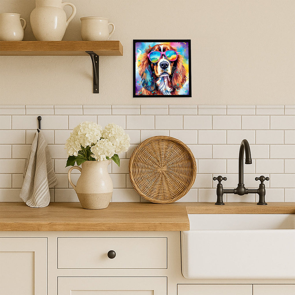 Cavalier Spaniel Hippie Dawg Framed Metal Print Bathroom, Kitchen, Office, Home Decor Wall Art Ready to Hang, Square, 8X8