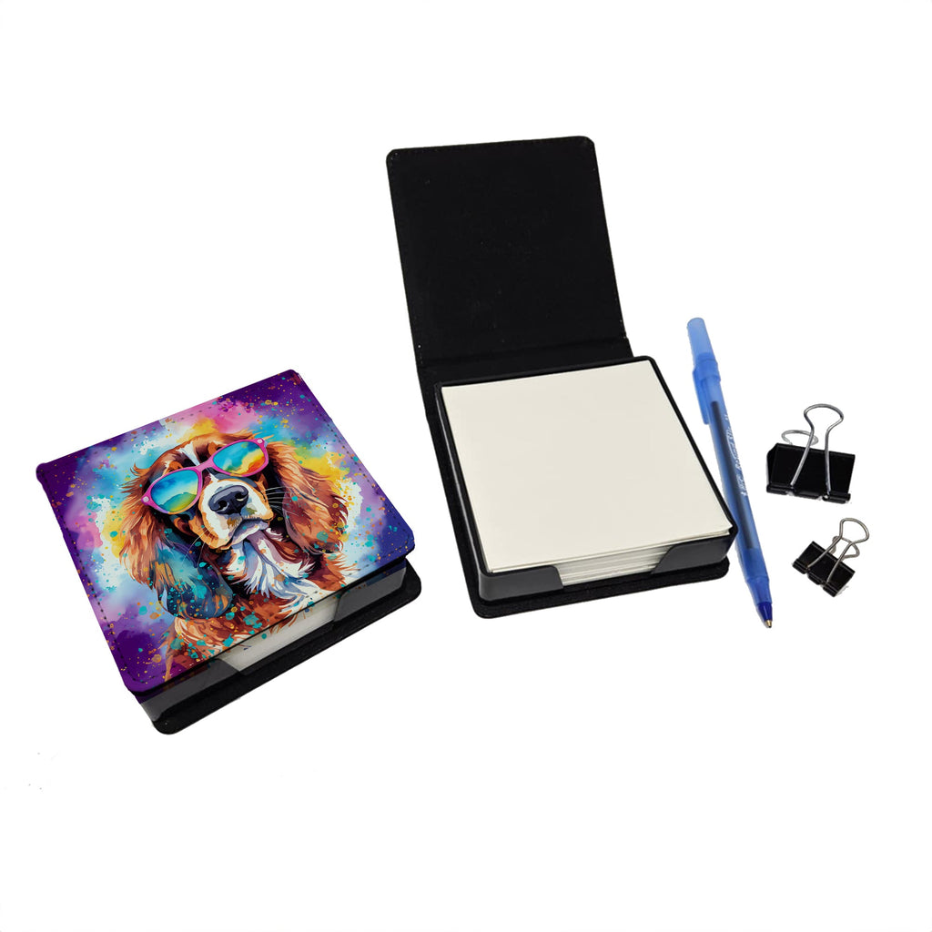 Cavalier Spaniel Hippie Dawg PU Leather Note Paper Holder with Artist-Designed Cover, Desk Accessory, Office Gift