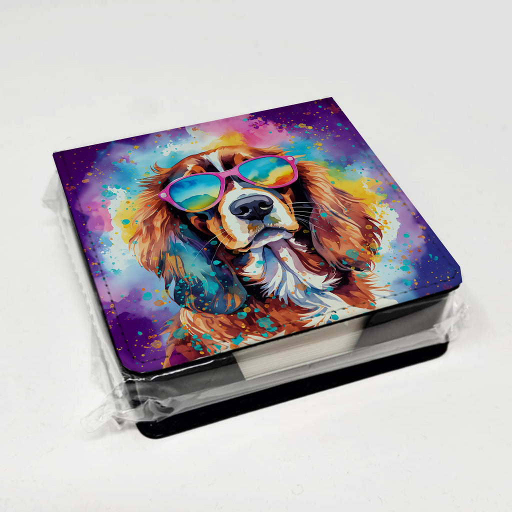 Cavalier Spaniel Hippie Dawg PU Leather Note Paper Holder with Artist-Designed Cover, Desk Accessory, Office Gift