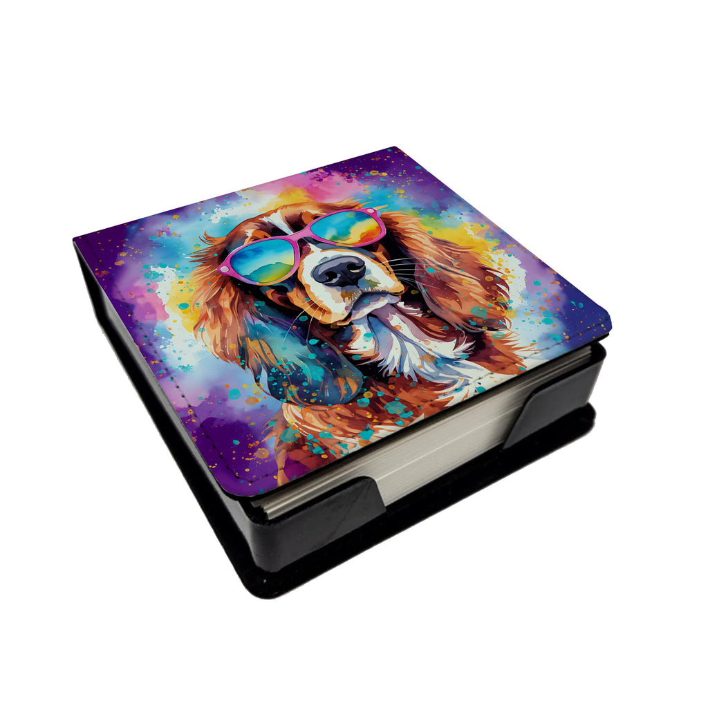 Cavalier Spaniel Hippie Dawg PU Leather Note Paper Holder with Artist-Designed Cover, Desk Accessory, Office Gift