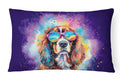 Cavalier Spaniel Hippie Dawg Decorative Throw Pillow 12x16 Indoor Outdoor Accent Cushion, Fabric Cover with Insert for Sofa, Bed, Porch & Living Room