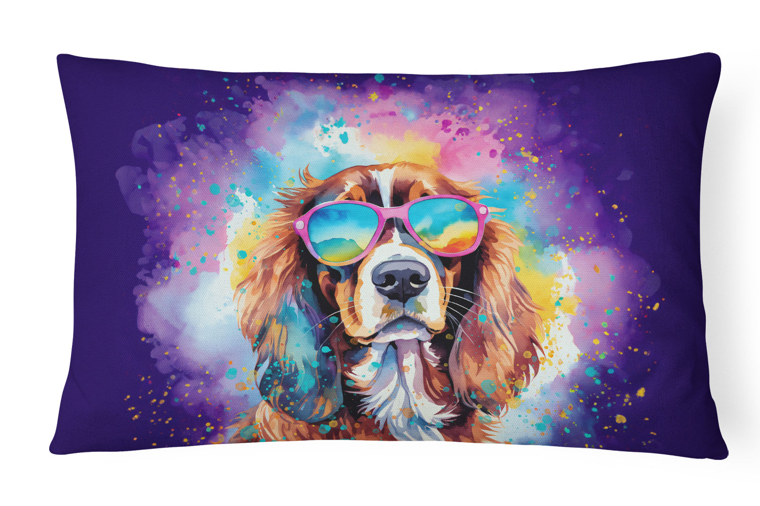 Cavalier Spaniel Hippie Dawg Decorative Throw Pillow 12x16 Indoor Outdoor Accent Cushion, Fabric Cover with Insert for Sofa, Bed, Porch & Living Room