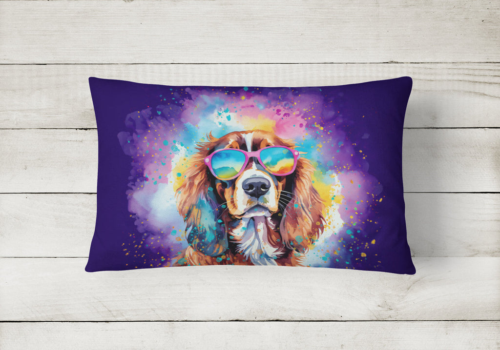 Cavalier Spaniel Hippie Dawg Decorative Throw Pillow 12x16 Indoor Outdoor Accent Cushion, Fabric Cover with Insert for Sofa, Bed, Porch & Living Room