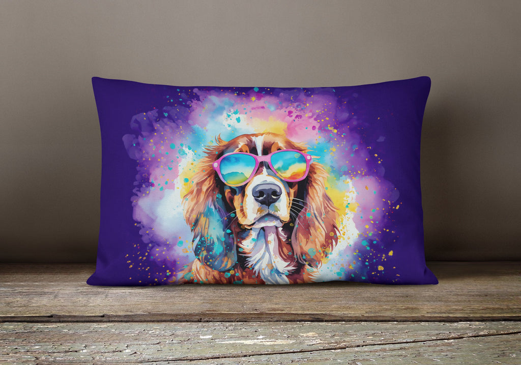 Cavalier Spaniel Hippie Dawg Decorative Throw Pillow 12x16 Indoor Outdoor Accent Cushion, Fabric Cover with Insert for Sofa, Bed, Porch & Living Room