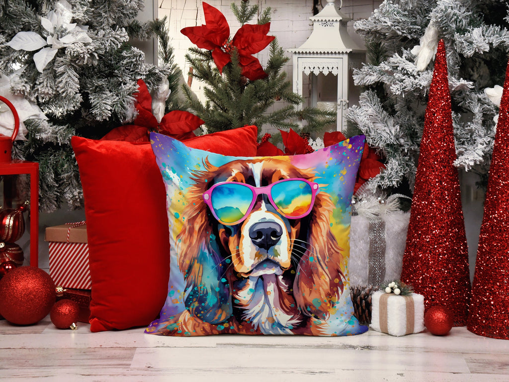 Cavalier Spaniel Hippie Dawg Decorative Throw Pillow 14x14 Indoor Outdoor Accent Cushion, Fabric Cover with Insert for Sofa, Bed, Porch & Living Room