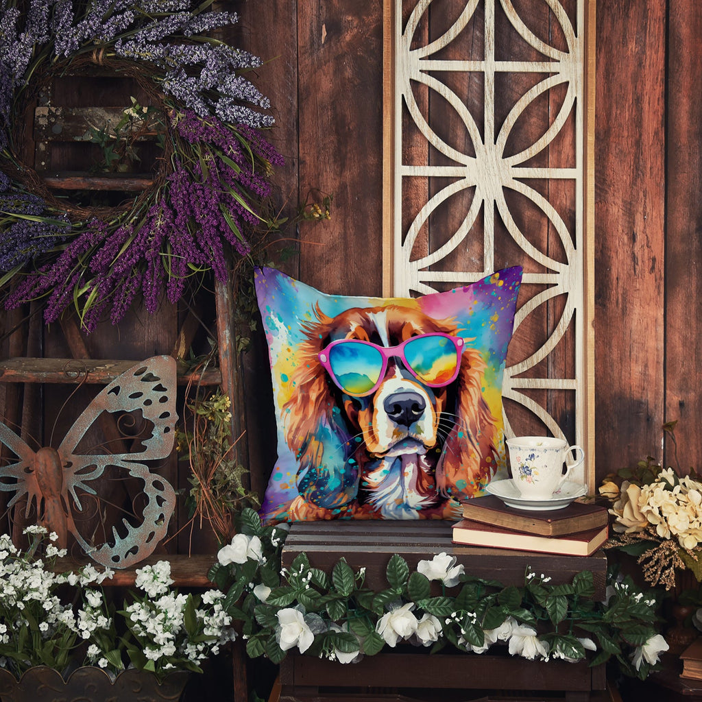 Cavalier Spaniel Hippie Dawg Decorative Throw Pillow 14x14 Indoor Outdoor Accent Cushion, Fabric Cover with Insert for Sofa, Bed, Porch & Living Room
