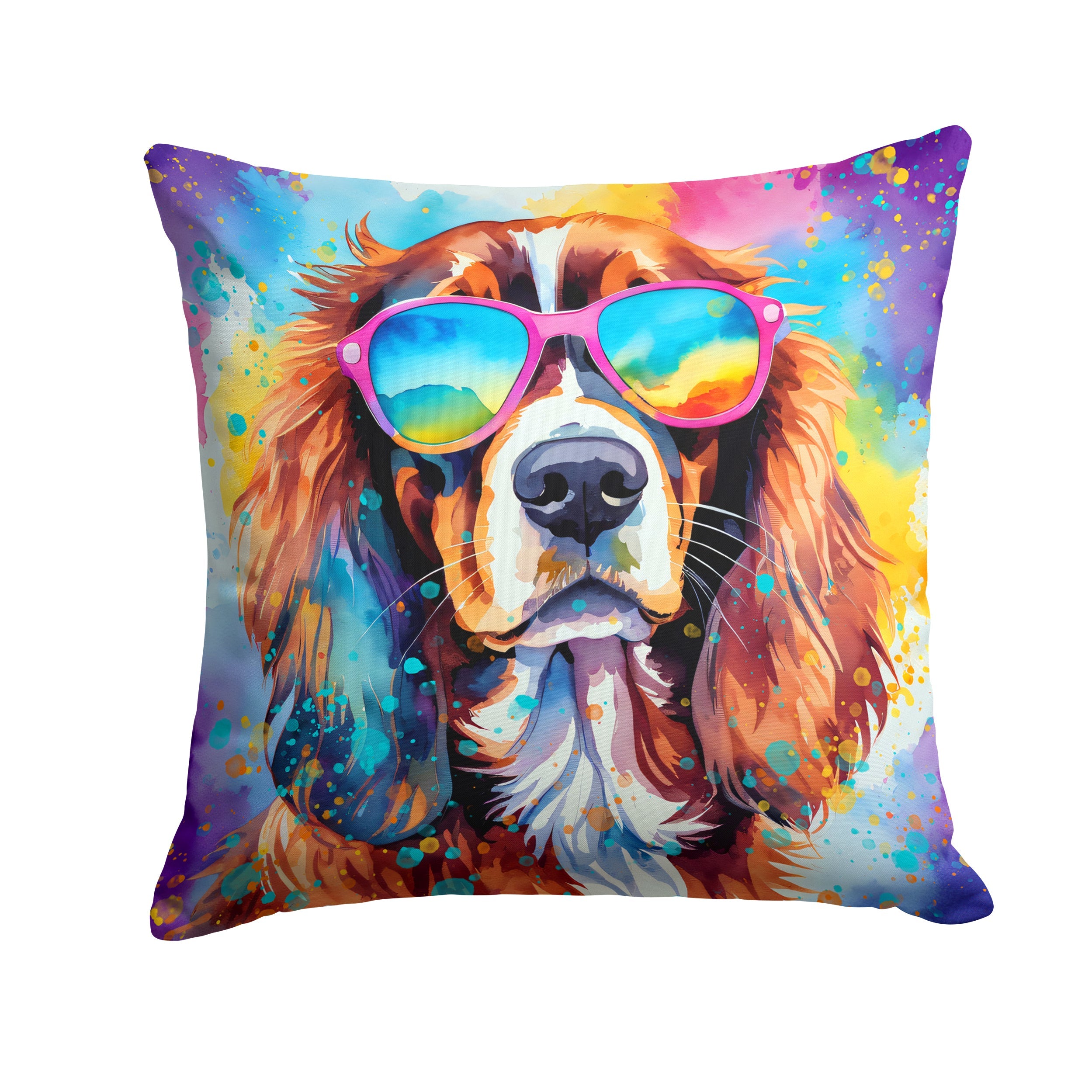 Cavalier Spaniel Hippie Dawg Decorative Throw Pillow 18x18 Indoor Outdoor Accent Cushion, Fabric Cover with Insert for Sofa, Bed, Porch & Living Room
