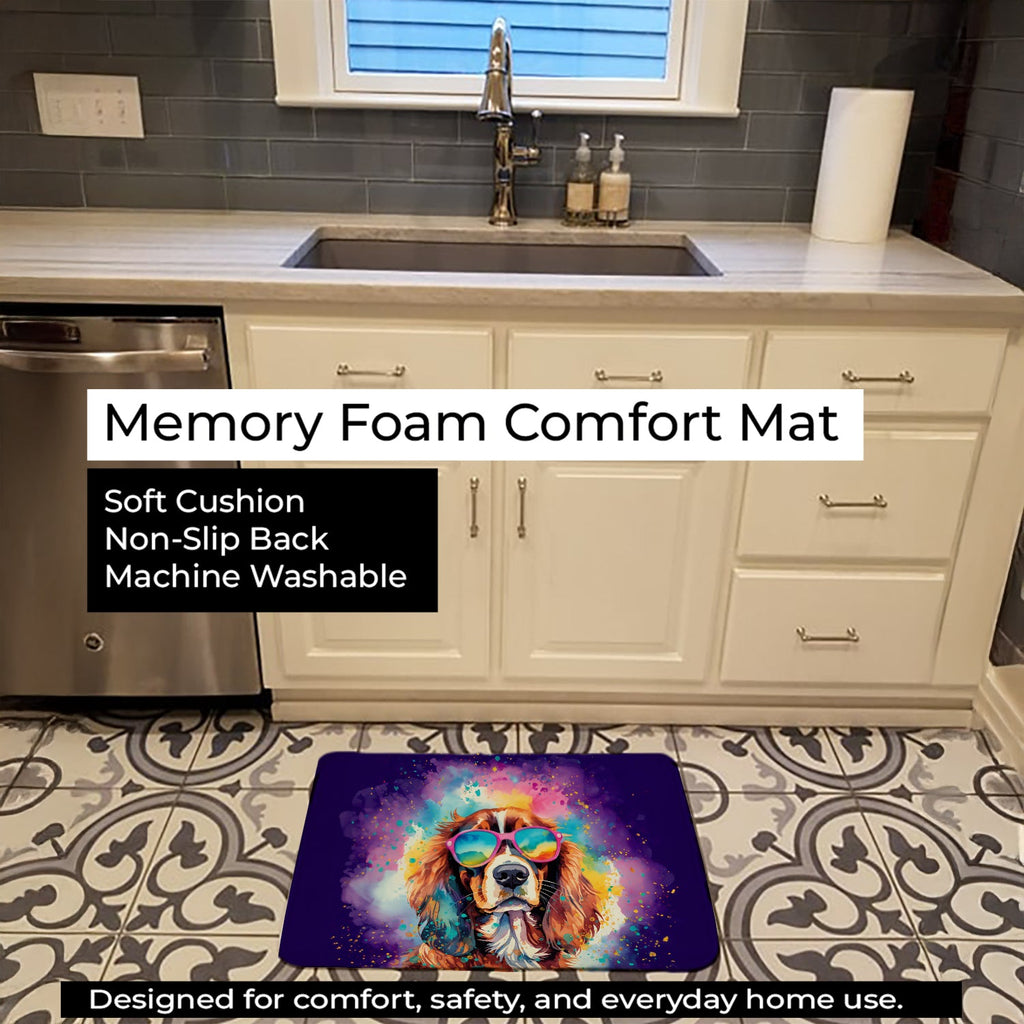 Cavalier Spaniel Hippie Dawg Memory Foam Kitchen Mat Machine Washable Anti-Fatigue Cushion Comfort Bath or Kitchen Rug