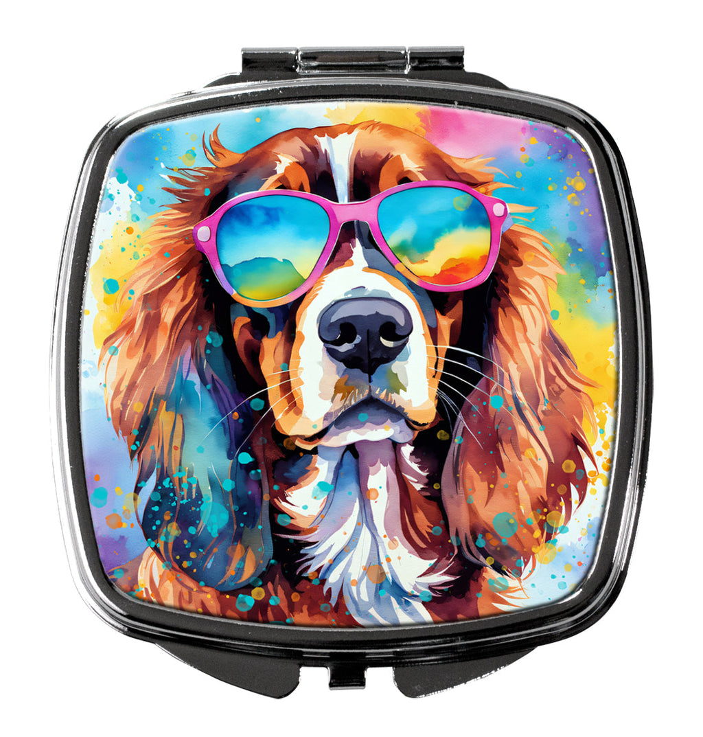 Cavalier Spaniel Hippie Dawg Compact Mirror Decorative Travel Makeup Mirror for Women Girls Gifts Pocket Makeup Mirror Folding Handheld