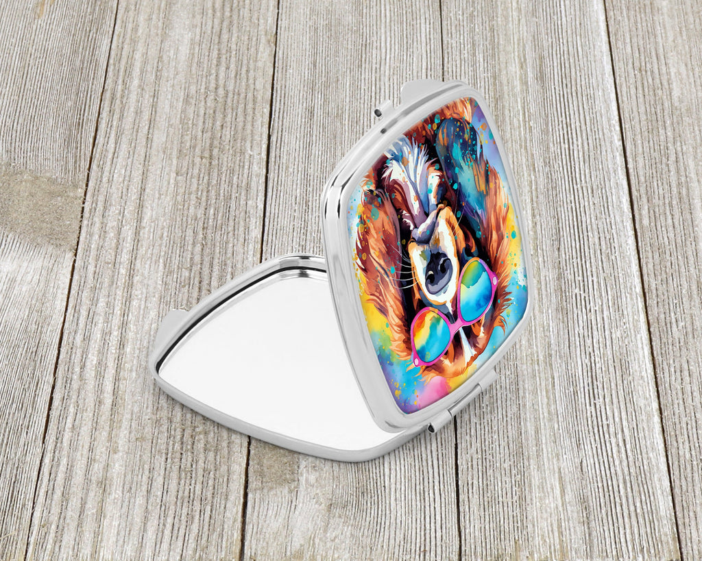 Cavalier Spaniel Hippie Dawg Compact Mirror Decorative Travel Makeup Mirror for Women Girls Gifts Pocket Makeup Mirror Folding Handheld