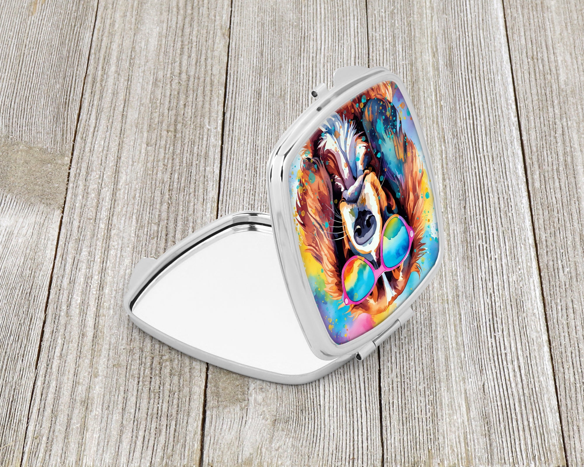 Cavalier Spaniel Hippie Dawg Compact Mirror Decorative Travel Makeup Mirror for Women Girls Gifts Pocket Makeup Mirror Folding Handheld