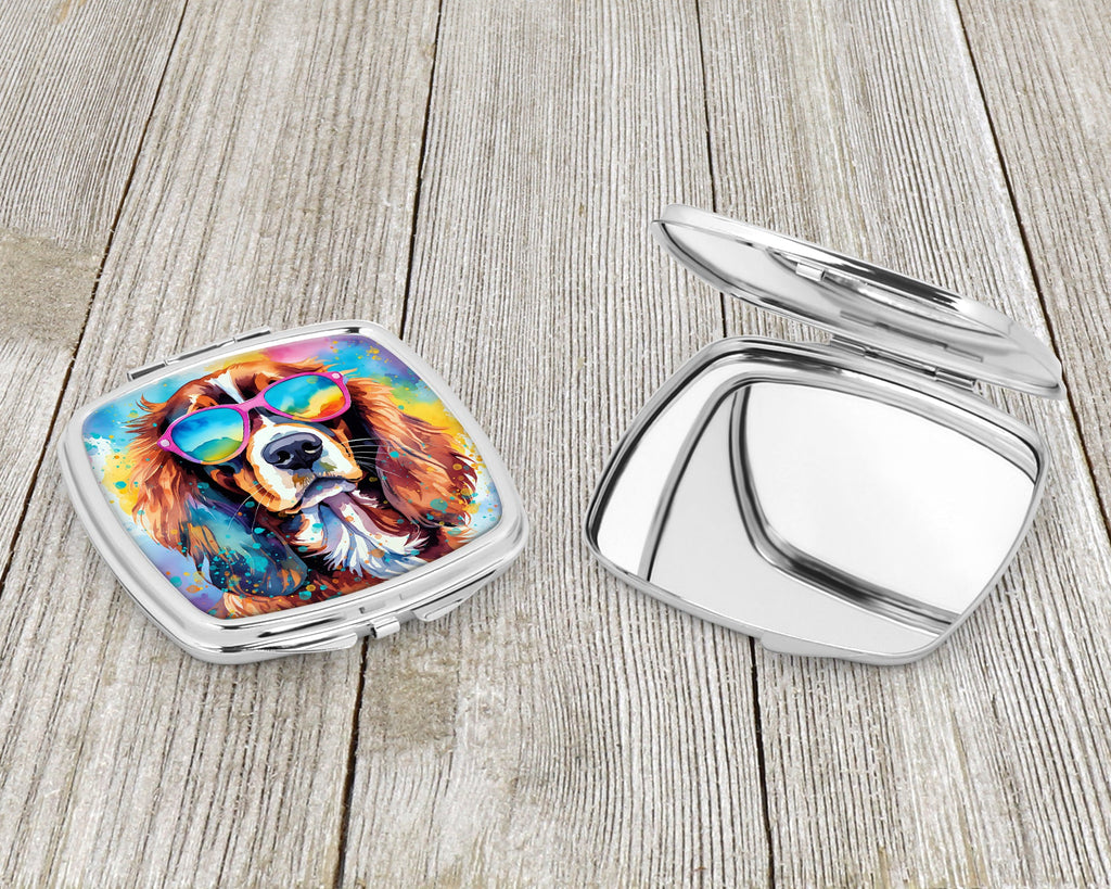 Cavalier Spaniel Hippie Dawg Compact Mirror Decorative Travel Makeup Mirror for Women Girls Gifts Pocket Makeup Mirror Folding Handheld