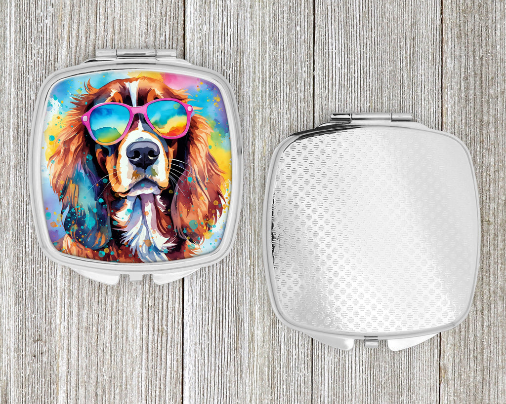 Cavalier Spaniel Hippie Dawg Compact Mirror Decorative Travel Makeup Mirror for Women Girls Gifts Pocket Makeup Mirror Folding Handheld