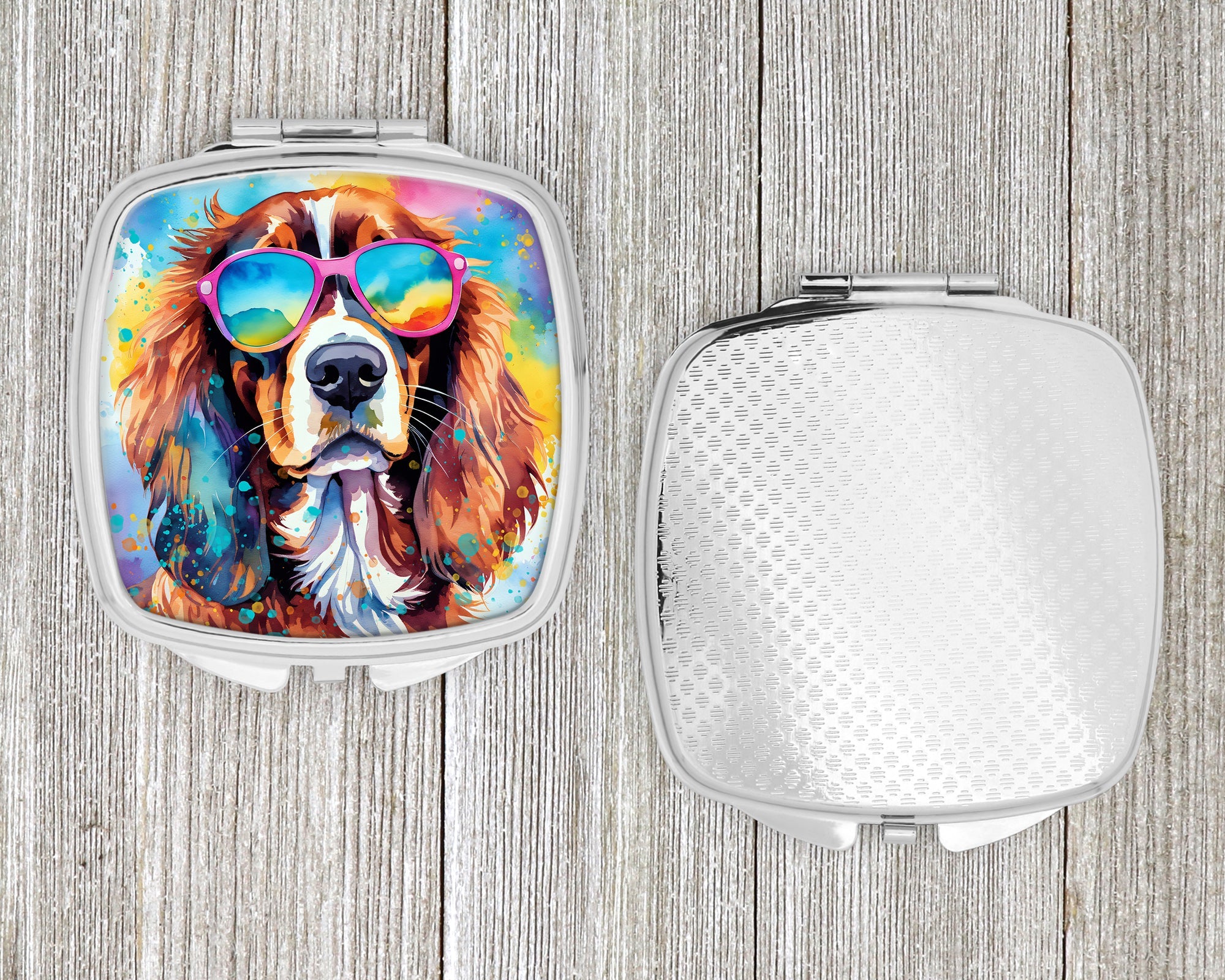 Cavalier Spaniel Hippie Dawg Compact Mirror Decorative Travel Makeup Mirror for Women Girls Gifts Pocket Makeup Mirror Folding Handheld