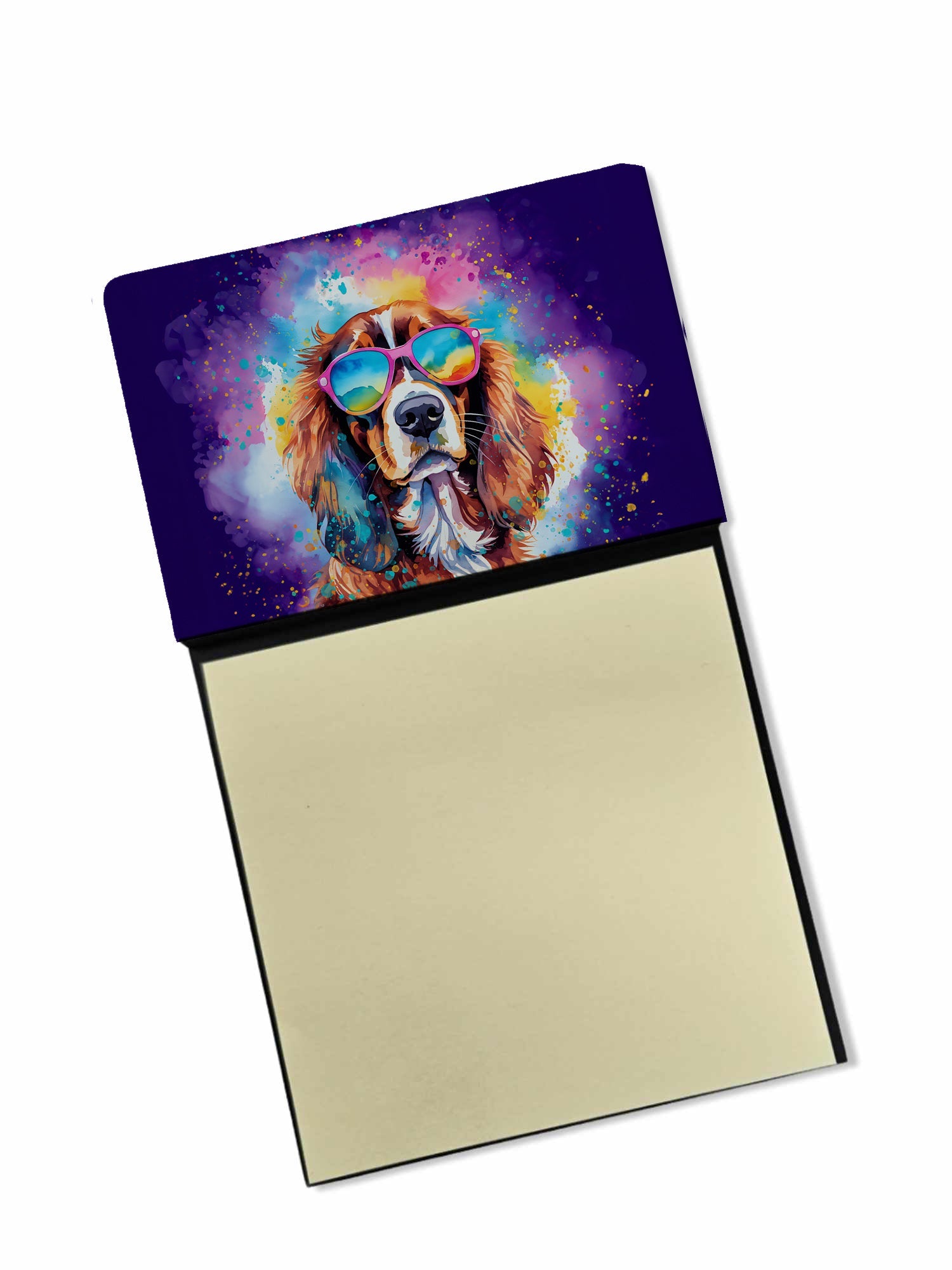 Cavalier Spaniel Hippie Dawg Watercolor Sticky Note Holder Refillable Dispenser Desk Accessory 3x3 Pad Gift