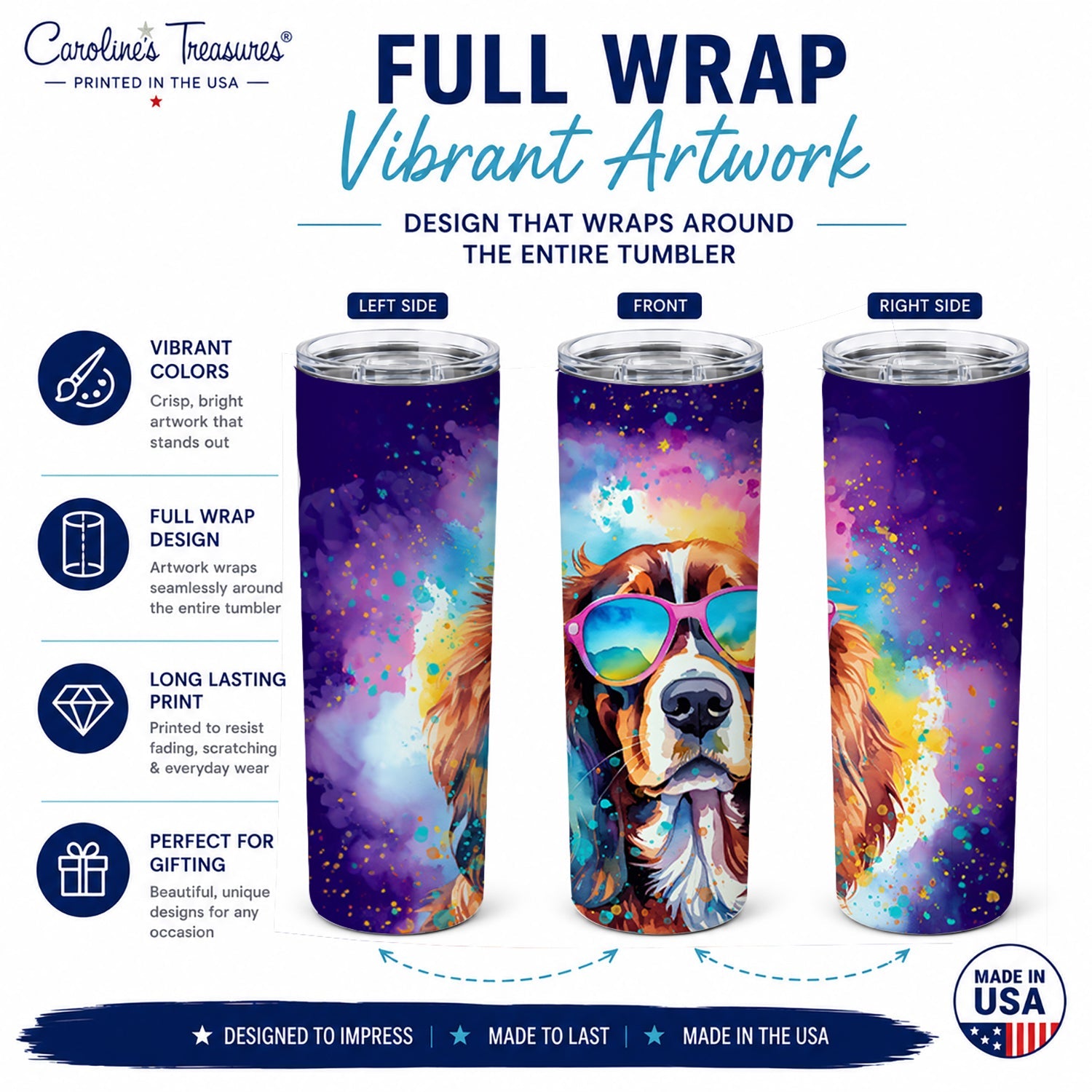 Cavalier Spaniel Hippie Dawg Stainless Steel Skinny Tumbler 20 oz Vacuum Double Walled Reusable Insulated Travel Cup