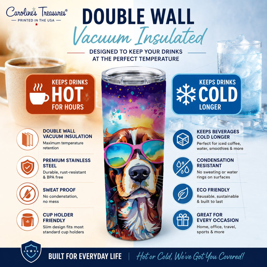 Cavalier Spaniel Hippie Dawg Stainless Steel Skinny Tumbler 20 oz Vacuum Double Walled Reusable Insulated Travel Cup