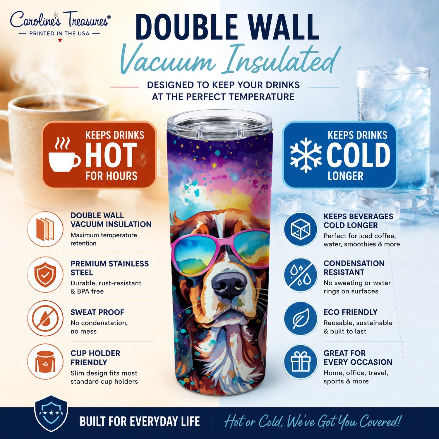 Cavalier Spaniel Hippie Dawg Stainless Steel Skinny Tumbler 20 oz Vacuum Double Walled Reusable Insulated Travel Cup