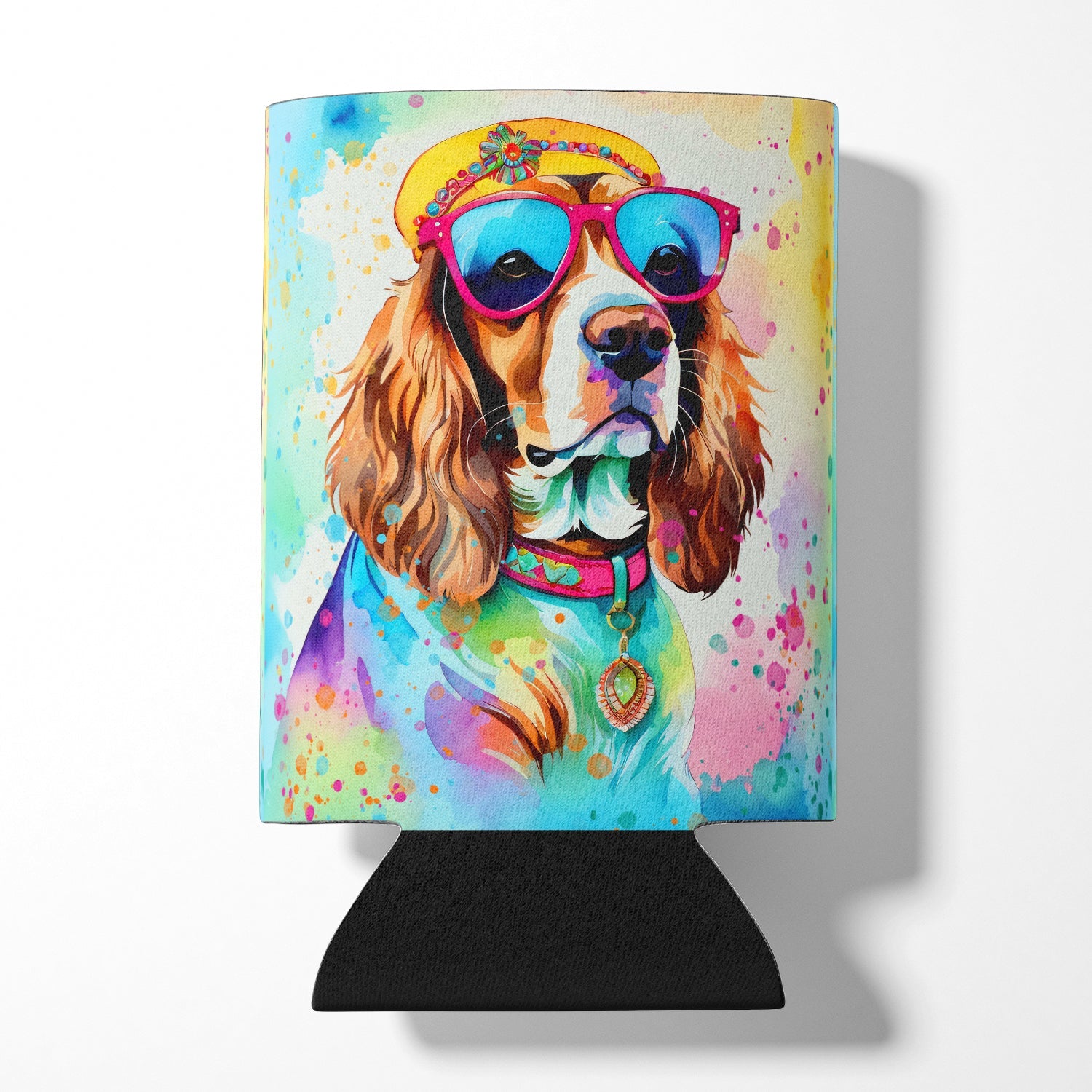 Cavalier Spaniel Hippie Dawg Can or Bottle Hugger Cooler Sleeve for Standard 12 oz Cans, Insulated Foam Beer & Soda Can Hugger Reusable