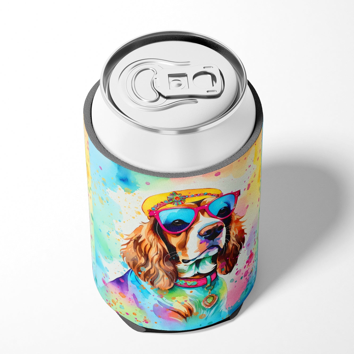 Cavalier Spaniel Hippie Dawg Can or Bottle Hugger Cooler Sleeve for Standard 12 oz Cans, Insulated Foam Beer & Soda Can Hugger Reusable