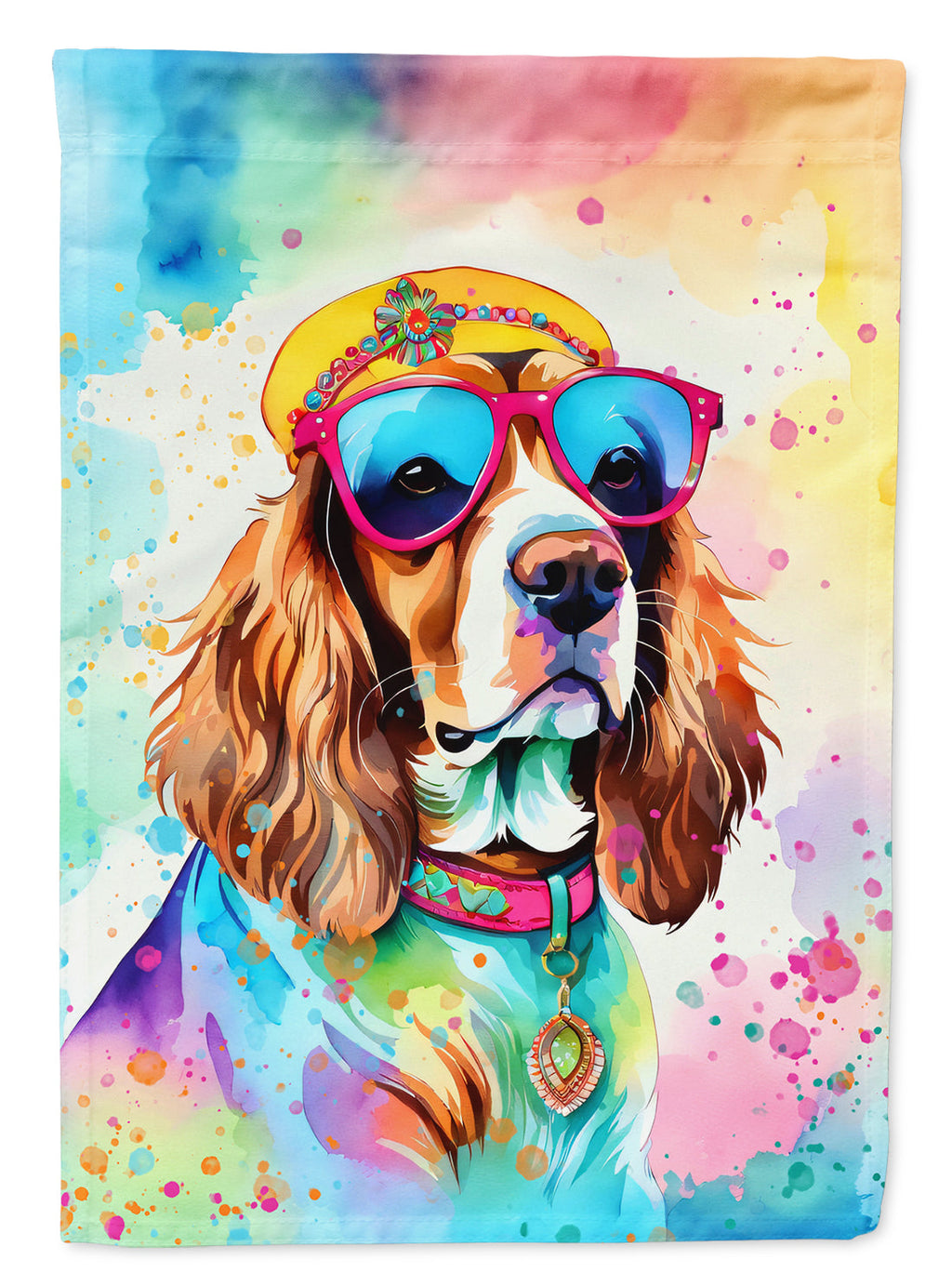 Cavalier Spaniel Hippie Dawg House Flag 28x40 Porch Sleeve Pole Decorative Outside Yard Banner Artwork Wall Hanging, Polyester