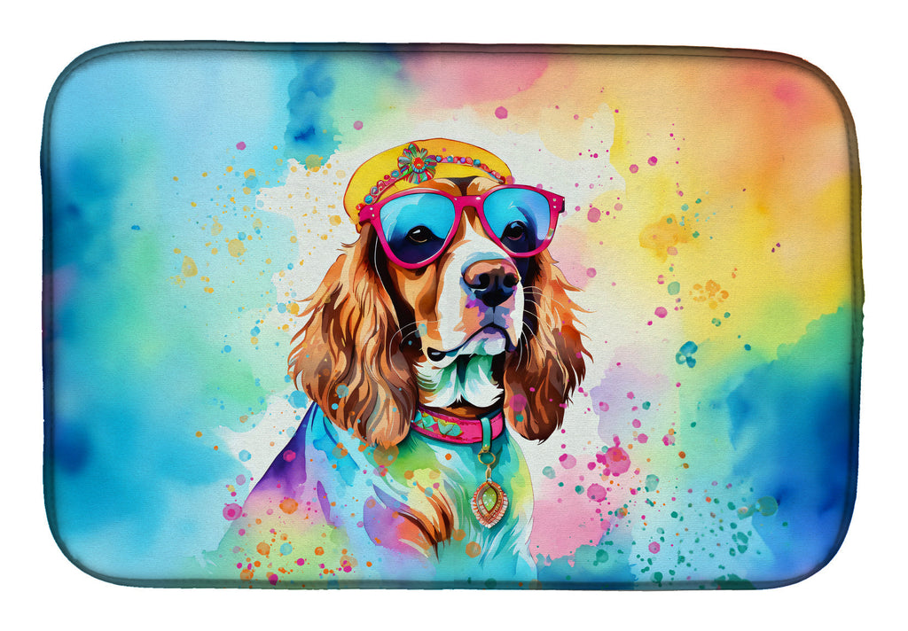 Cavalier Spaniel Hippie Dawg Dish Drying Mat Absorbent Dish Drying Mat Pad for Kitchen Counter Dish Drainer Mat for Countertop, 14 x 21", Multicolor