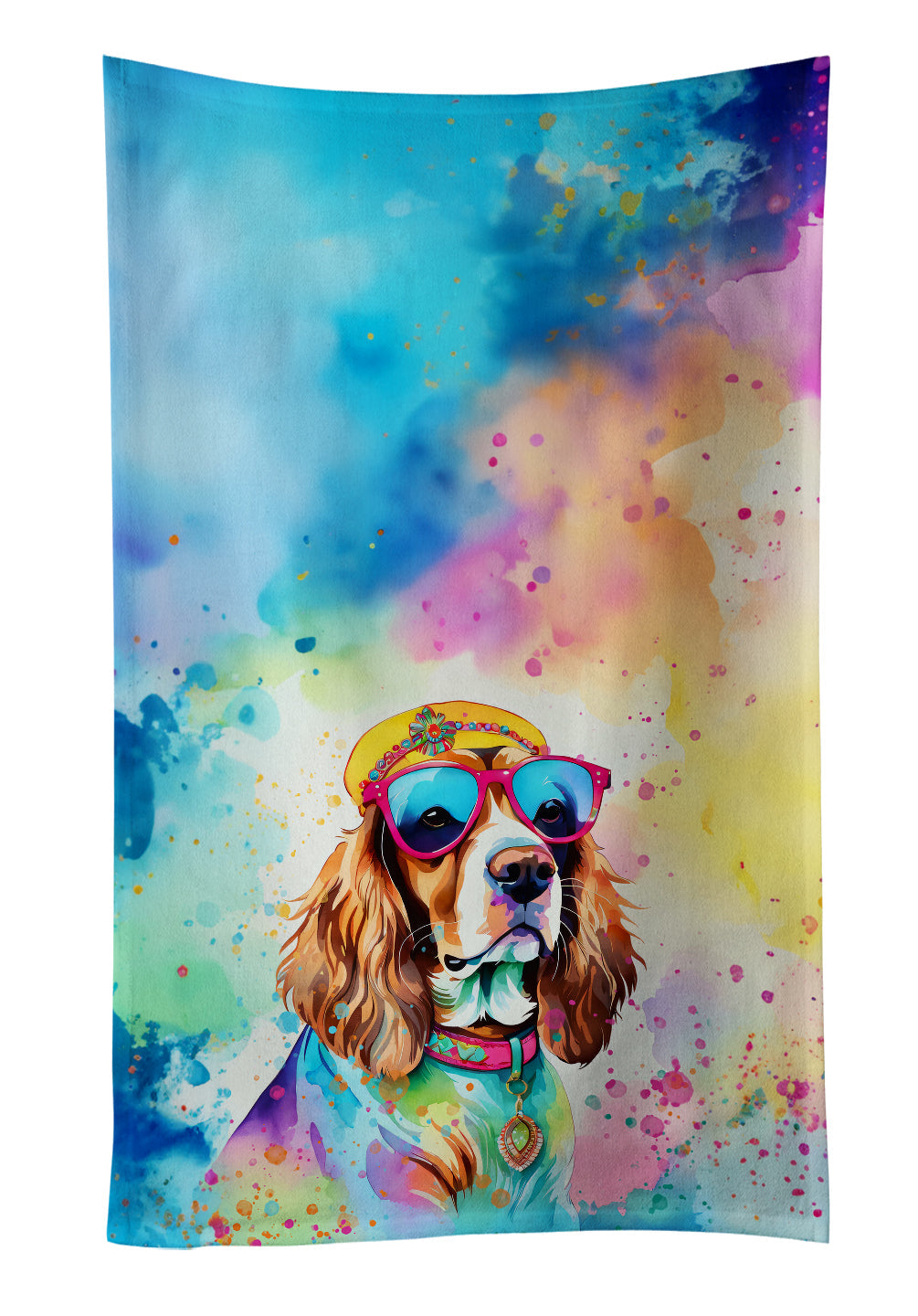 Cavalier Spaniel Hippie Dawg Kitchen Towel Velour Plush Front and Cotton Loop Back Machine Washable