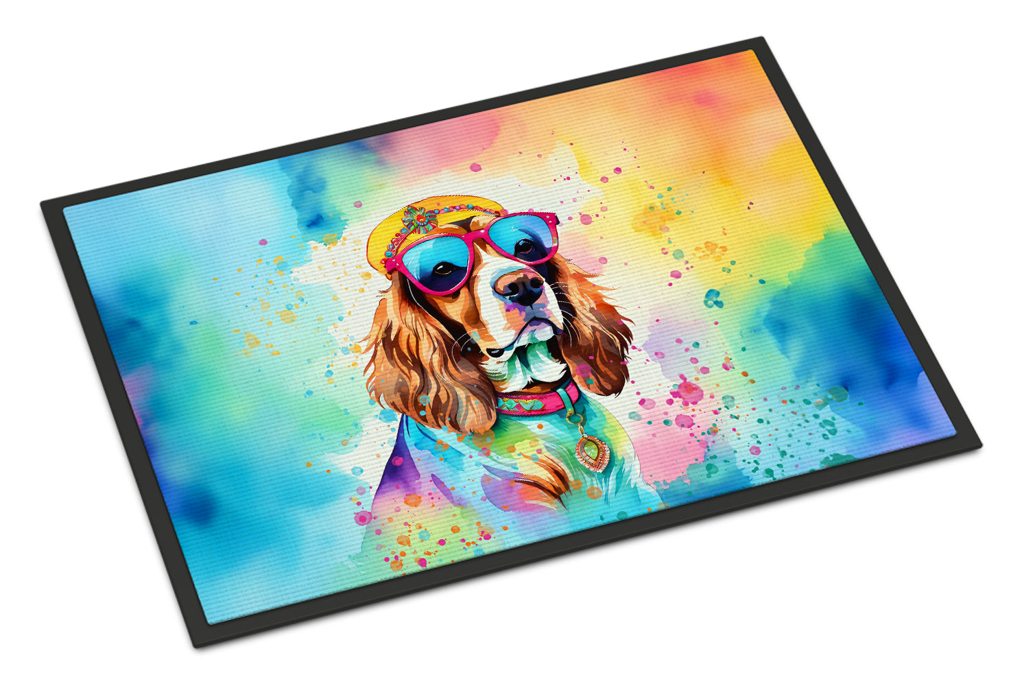 Cavalier Spaniel Hippie Dawg Doormat Indoor Outdoor 18H X 27W Front Door Mat Rugs for Entryway, Non Slip Washable