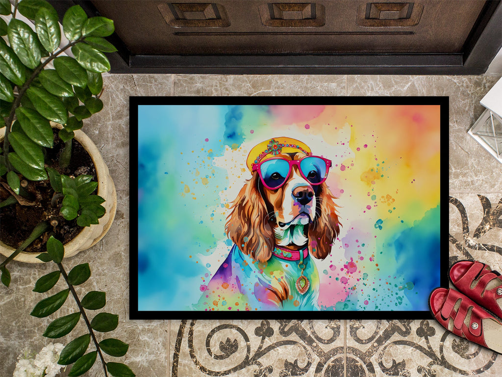 Cavalier Spaniel Hippie Dawg Doormat Indoor Outdoor 18H X 27W Front Door Mat Rugs for Entryway, Non Slip Washable