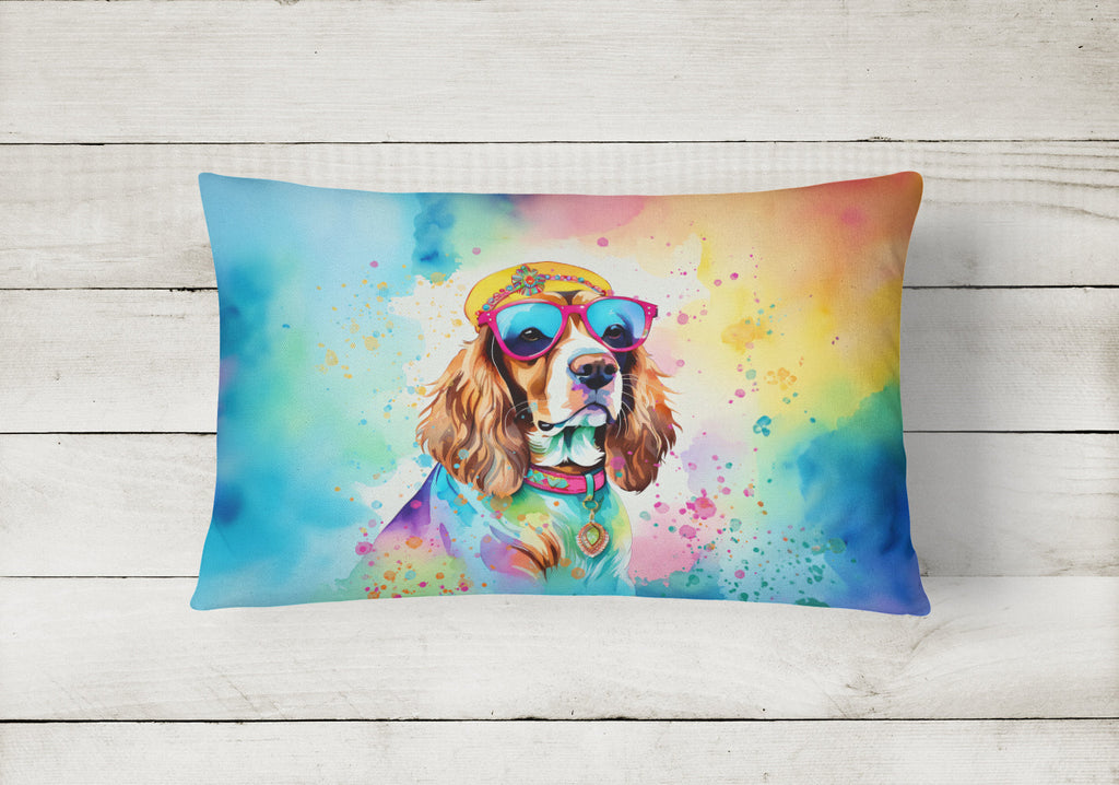 Cavalier Spaniel Hippie Dawg Decorative Throw Pillow 12x16 Indoor Outdoor Accent Cushion, Fabric Cover with Insert for Sofa, Bed, Porch & Living Room