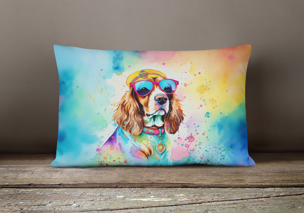 Cavalier Spaniel Hippie Dawg Decorative Throw Pillow 12x16 Indoor Outdoor Accent Cushion, Fabric Cover with Insert for Sofa, Bed, Porch & Living Room