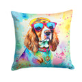 Cavalier Spaniel Hippie Dawg Decorative Throw Pillow 14x14 Indoor Outdoor Accent Cushion, Fabric Cover with Insert for Sofa, Bed, Porch & Living Room