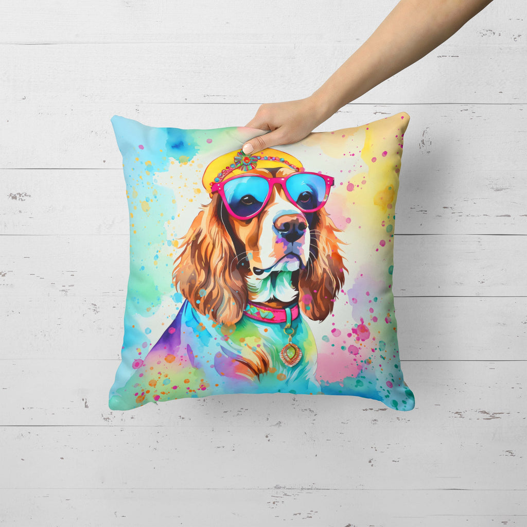 Cavalier Spaniel Hippie Dawg Decorative Throw Pillow 18x18 Indoor Outdoor Accent Cushion, Fabric Cover with Insert for Sofa, Bed, Porch & Living Room