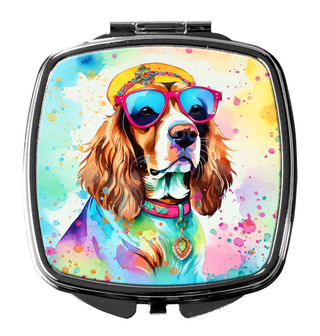 Cavalier Spaniel Hippie Dawg Compact Mirror Decorative Travel Makeup Mirror for Women Girls Gifts Pocket Makeup Mirror Folding Handheld