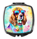 Cavalier Spaniel Hippie Dawg Compact Mirror Decorative Travel Makeup Mirror for Women Girls Gifts Pocket Makeup Mirror Folding Handheld
