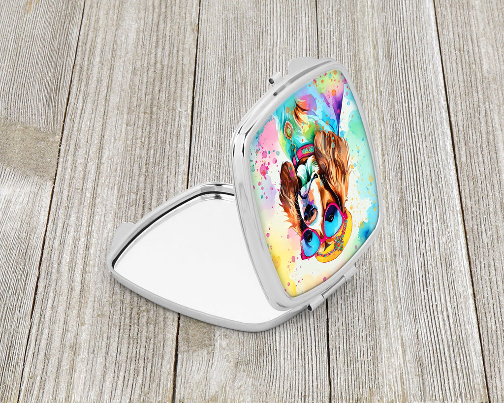 Cavalier Spaniel Hippie Dawg Compact Mirror Decorative Travel Makeup Mirror for Women Girls Gifts Pocket Makeup Mirror Folding Handheld