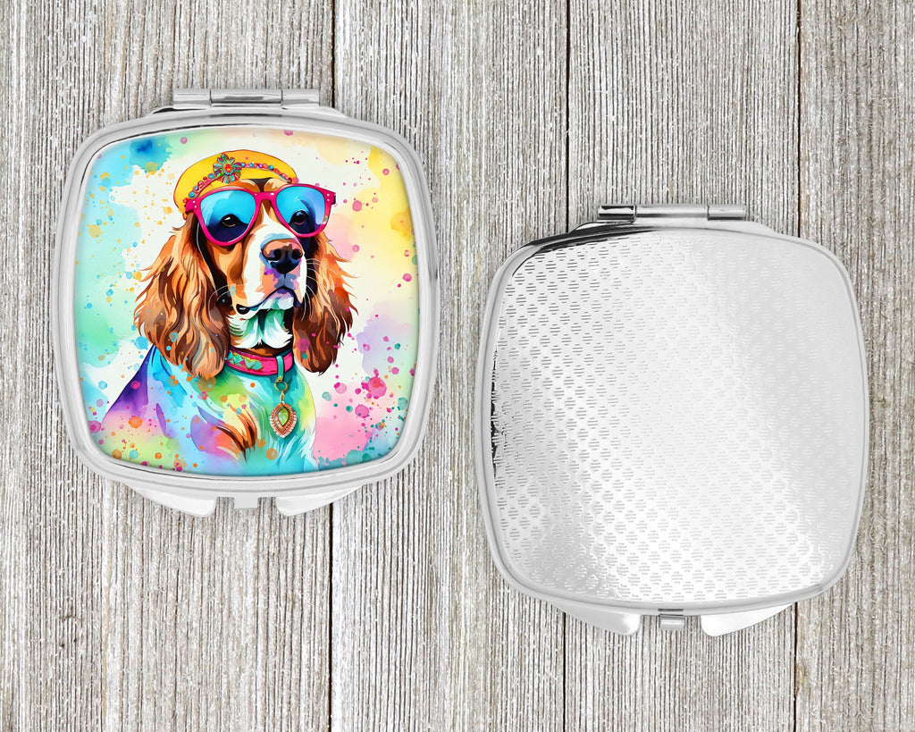 Cavalier Spaniel Hippie Dawg Compact Mirror Decorative Travel Makeup Mirror for Women Girls Gifts Pocket Makeup Mirror Folding Handheld