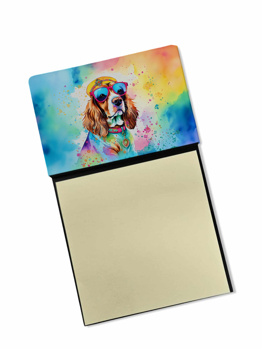 Cavalier Spaniel Hippie Dawg Watercolor Sticky Note Holder Refillable Dispenser Desk Accessory 3x3 Pad Gift