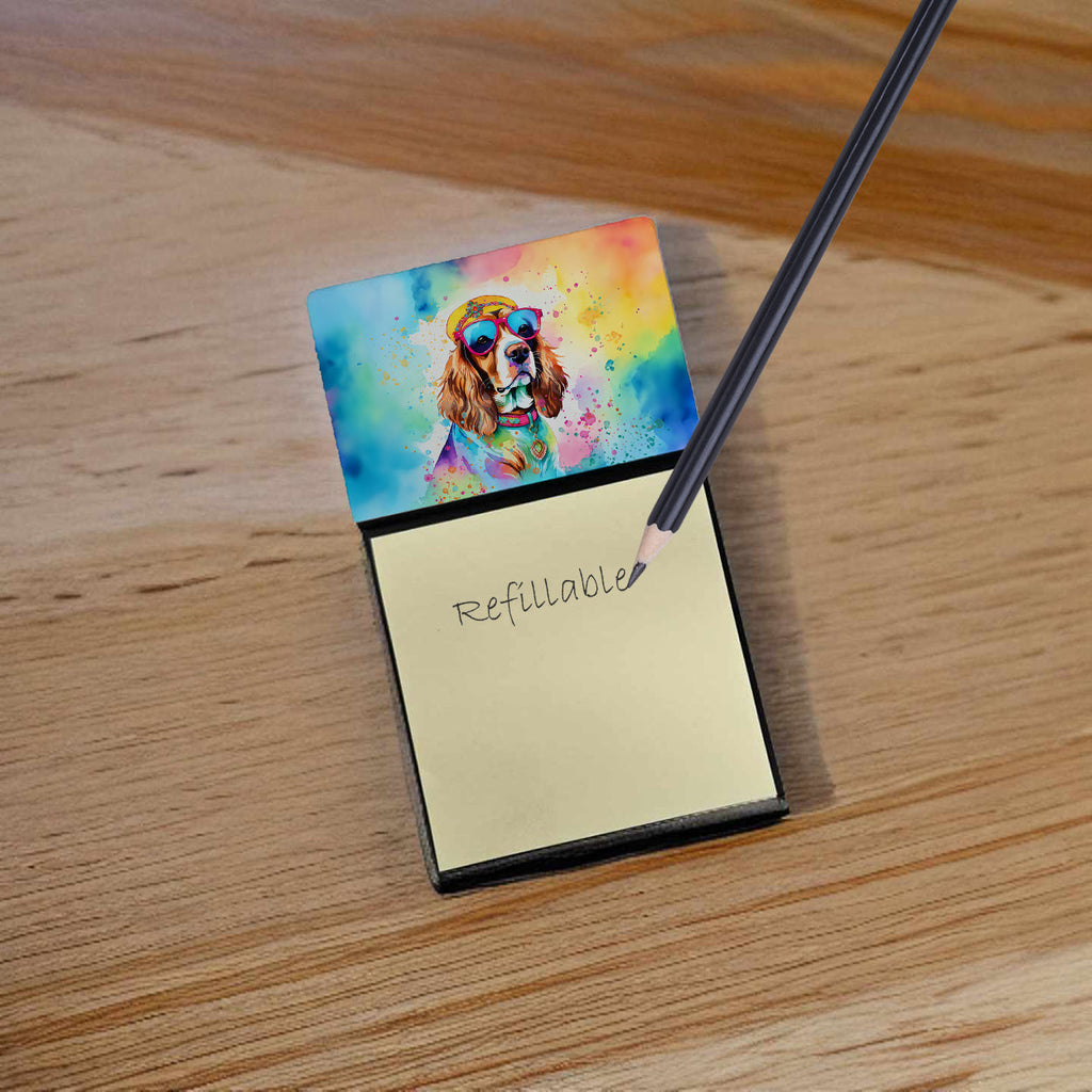Cavalier Spaniel Hippie Dawg Watercolor Sticky Note Holder Refillable Dispenser Desk Accessory 3x3 Pad Gift
