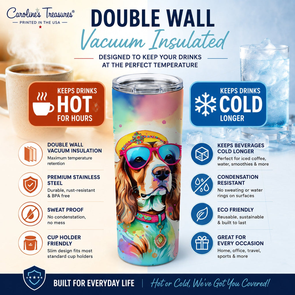 Cavalier Spaniel Hippie Dawg Stainless Steel Skinny Tumbler 20 oz Vacuum Double Walled Reusable Insulated Travel Cup